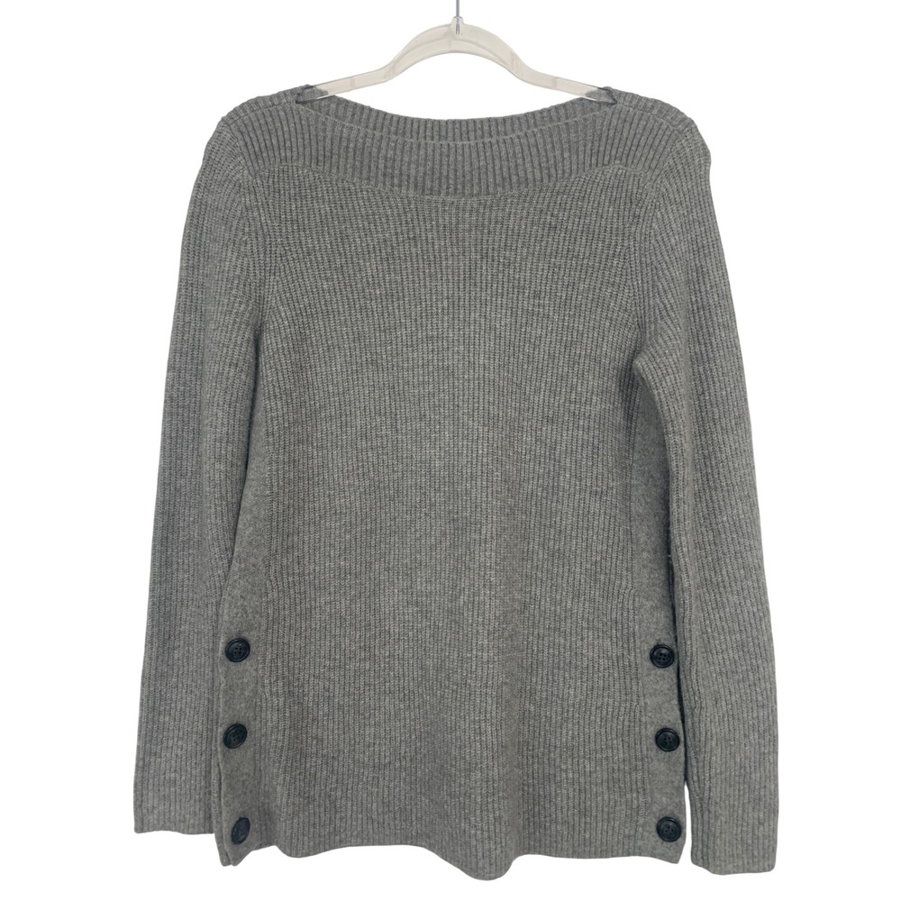 Talbots Boatneck Sweater Heather Gray Side Button Detail Womens XS